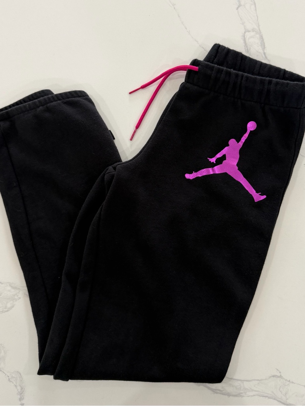 Nike Air Jordan Girls L (12/13) Black Fleece Jogger Sweatpants Hot Pink Jumpman